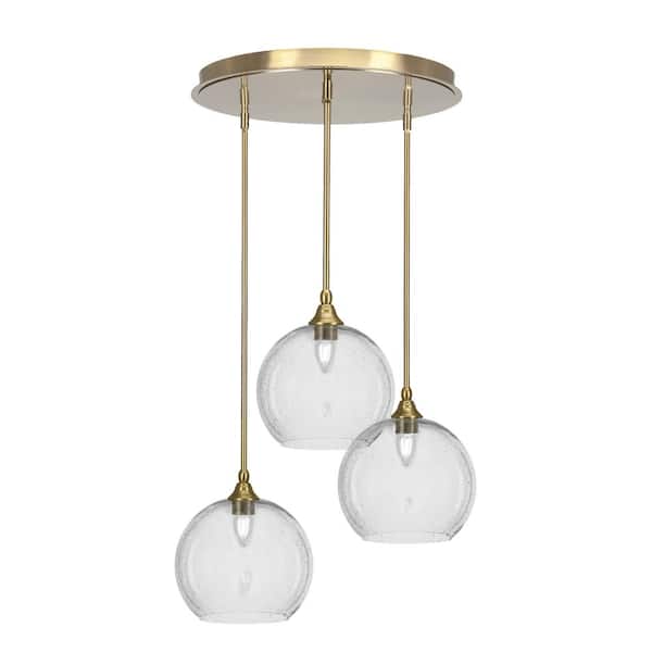 Unbranded Villa 3 Light New Age Brass Pendant, Cluster Pendant Light with 9.5 in. Clear Bubble Glass Shades, No bulb Included