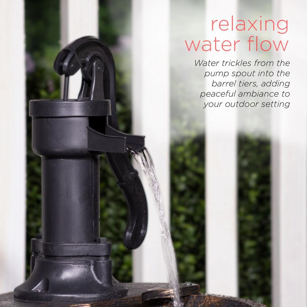 Rustic Bronze 2-Tier Barrel and Pump Water Fountain