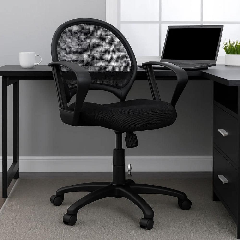 Lene Mesh Rolling Office Task Chair in Black Arms
