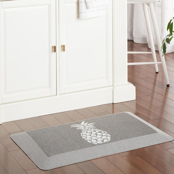Aloha Modern Pineapple Grey 19.6 in. x 39 in. Anti-Fatigue Kitchen Mat