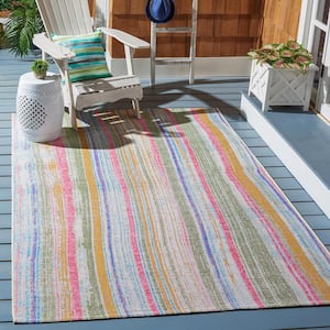 Summer Ivory/Green 4 ft. x 6 ft. Abstract Striped Indoor/Outdoor Patio  Area Rug