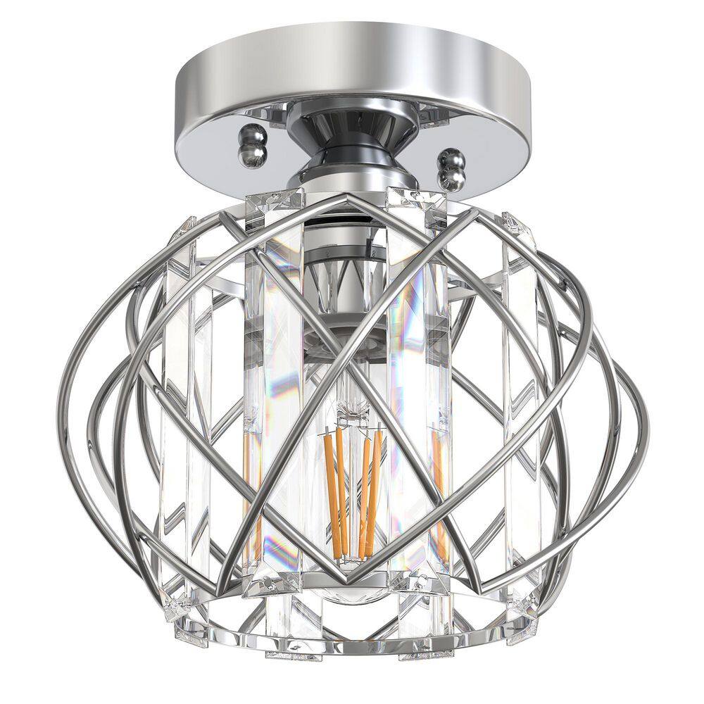 7.1 in 1-Light Semi Flush Mount Ceiling Light, Triangular Crystal, Matte Black Cross Metal Shade, Chrome Finish, E26 price history on PriceWatchPro