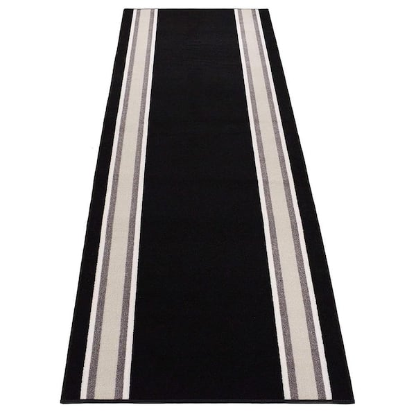 Solid Border Design Cut to Size Black Color 31 .5" Width x Your Choice Length Custom Size Slip Resistant Runner Rug