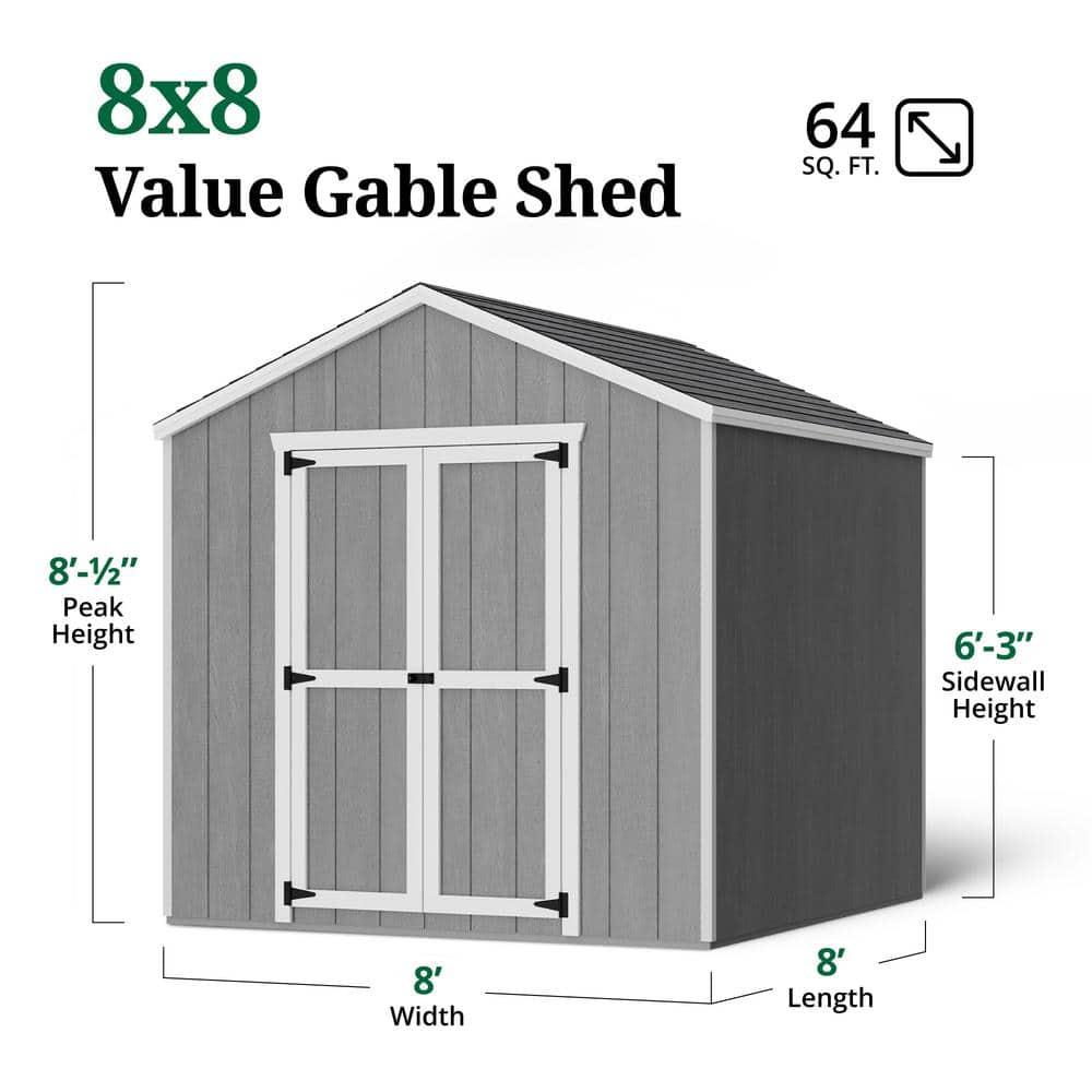 8x8 Gray Wooden Gable Shed Kit with Floor