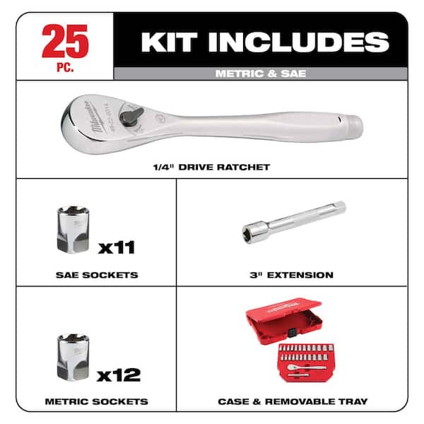 Combination Metric Wrench Mechanics Tool Set with 1/4 in. Drive SAE/Metric Ratchet/Socket Mechanics Tool Set (40-Piece)