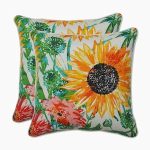 Floral Yellow Square Outdoor Square Throw Pillow 2-Pack
