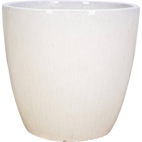 Unbranded 18 in. Crackle White Ceramic Egg Planter