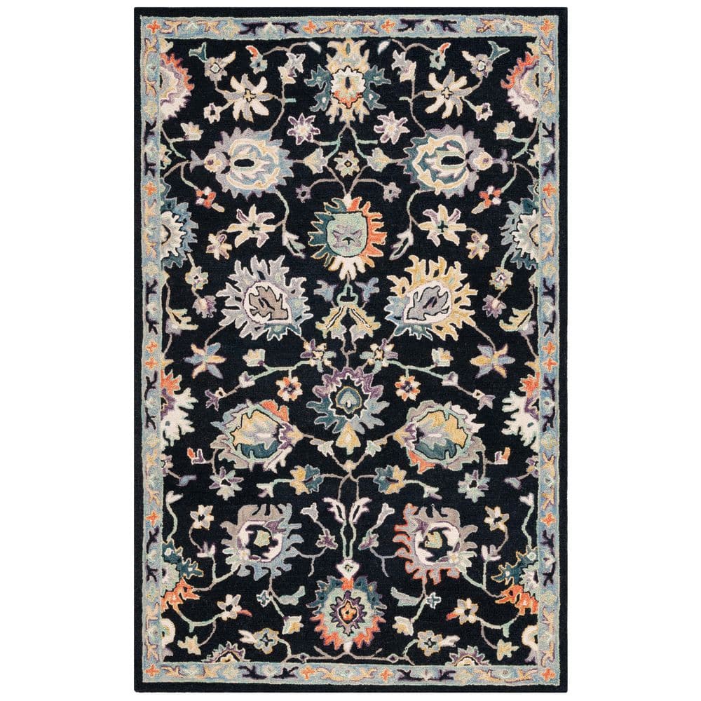 Blossom 8 ft. x 10 ft. Black/Blue Border Floral Area Rug price history on PriceWatchPro