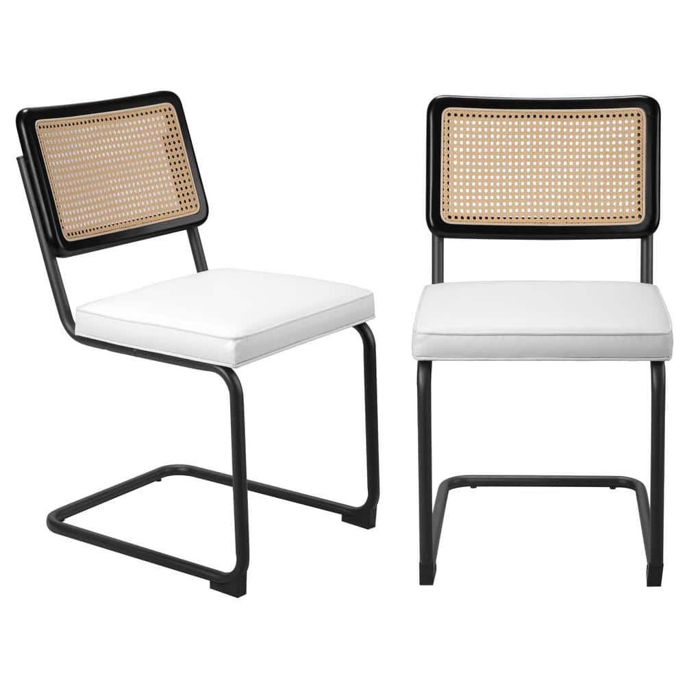 2-Piece Black Metal Outdoor Lounge Chairs with White Cushions for Deck, Balcony, Patio, Outside, Lawn and Garden