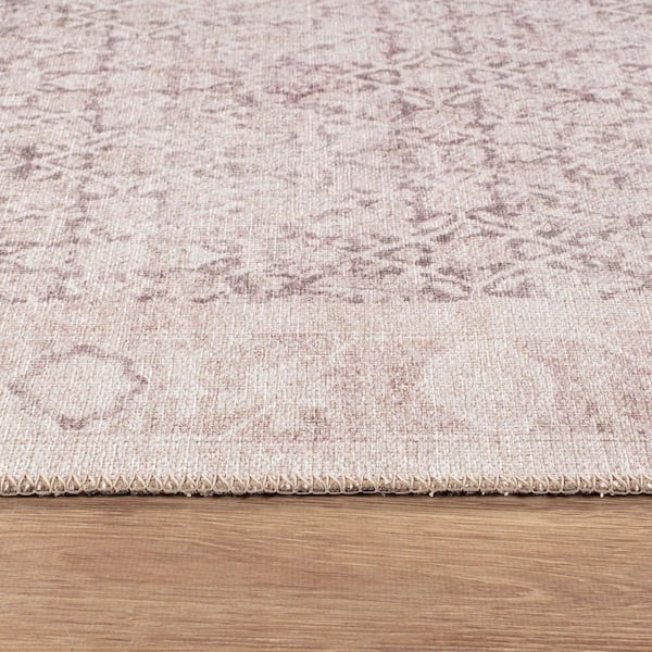 Elise Distressed Machine Washable Beige 2 ft. 6 in. x 8 ft. Runner Rug