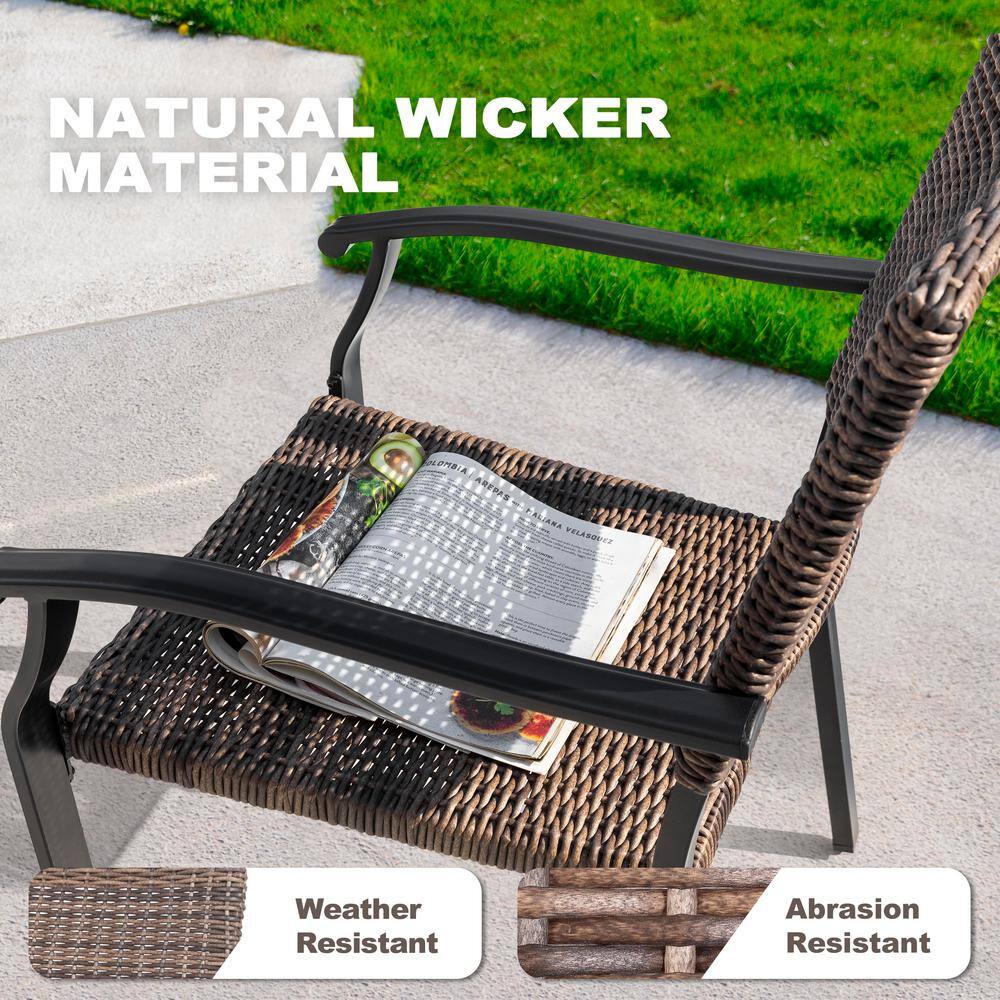 Black Iron Square Table with Mixed Wicker Chairs Outdoor Dining Set