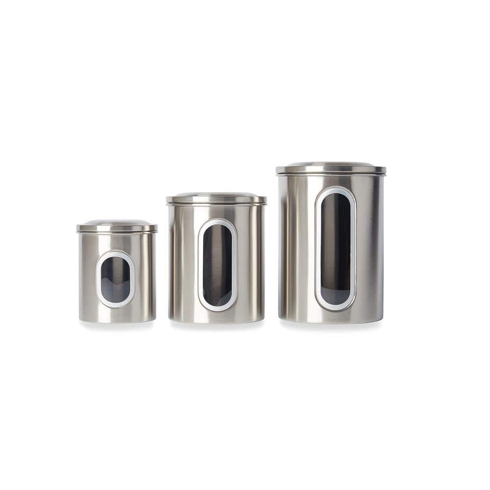 Stainless Steel and Clear 3-Piece Canister Set with Lids