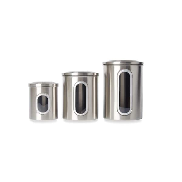 Kitchen Storage Canister Set 3 Piece Tin Containers for Tea, Coffee & Sugar  with Silver Detailing White silver - Cooks Professional