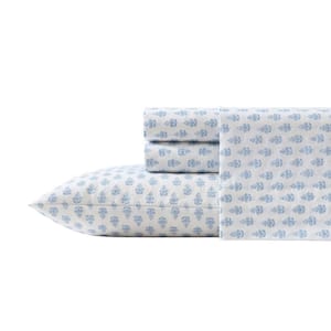 Francesca Blue 4-Piece Percale Cotton Full Sheet Set