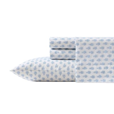 Francesca Blue 4-Piece Percale Cotton King Sheet Set