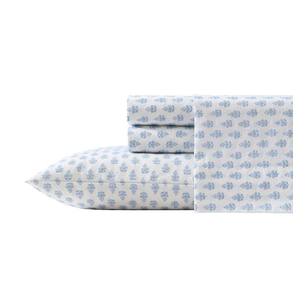 Francesca Blue 4-Piece Percale Cotton King Sheet Set