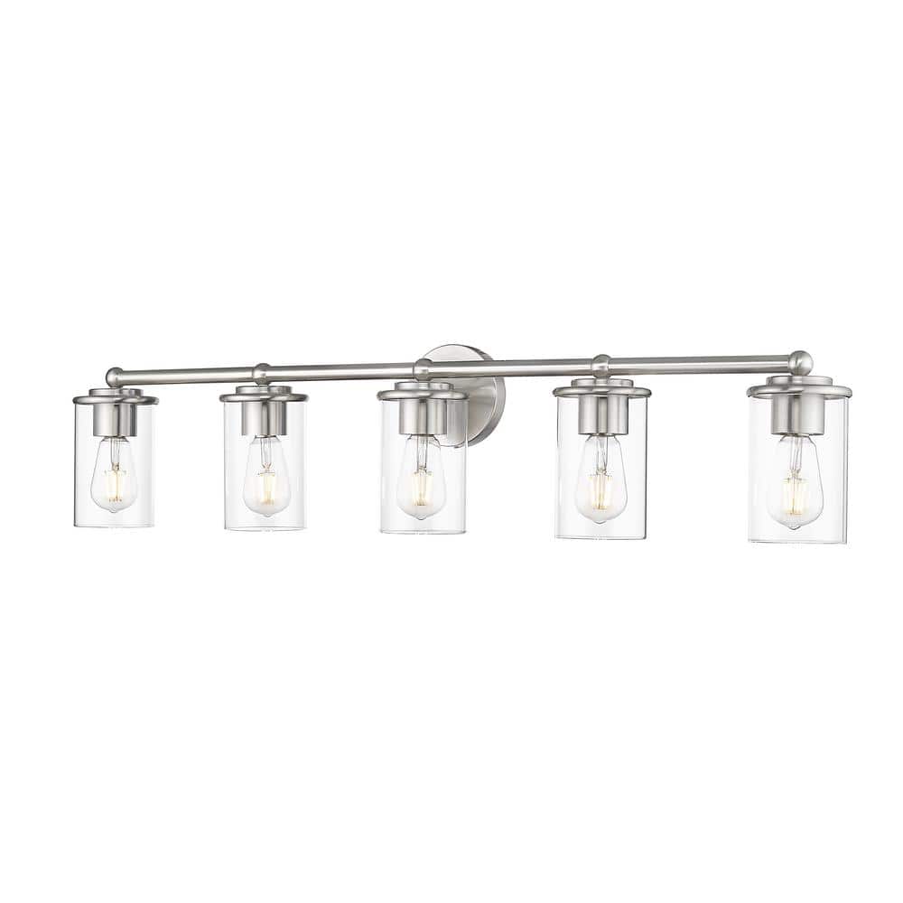 Thayer 39 in. 5-Light Brushed Nickel Vanity Light with Clear Glass Shade wi