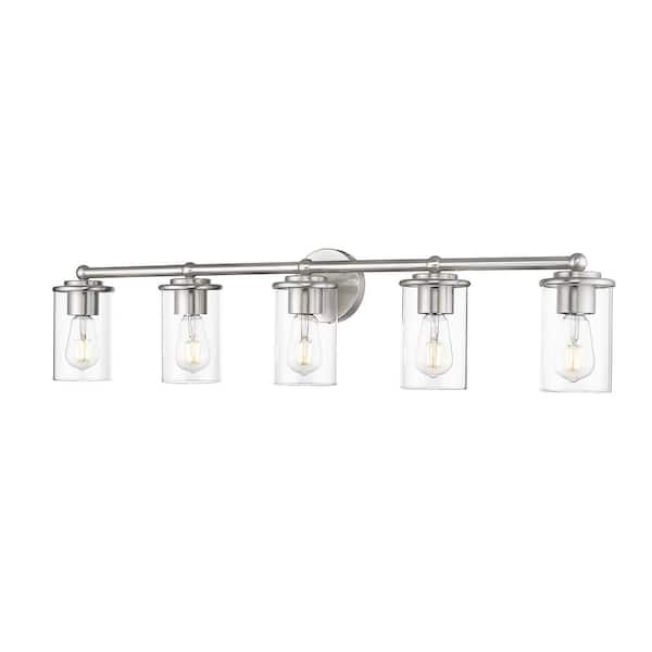 Unbranded Thayer 39 in. 5-Light Brushed Nickel Vanity Light with Clear Glass Shade with No Bulbs Included