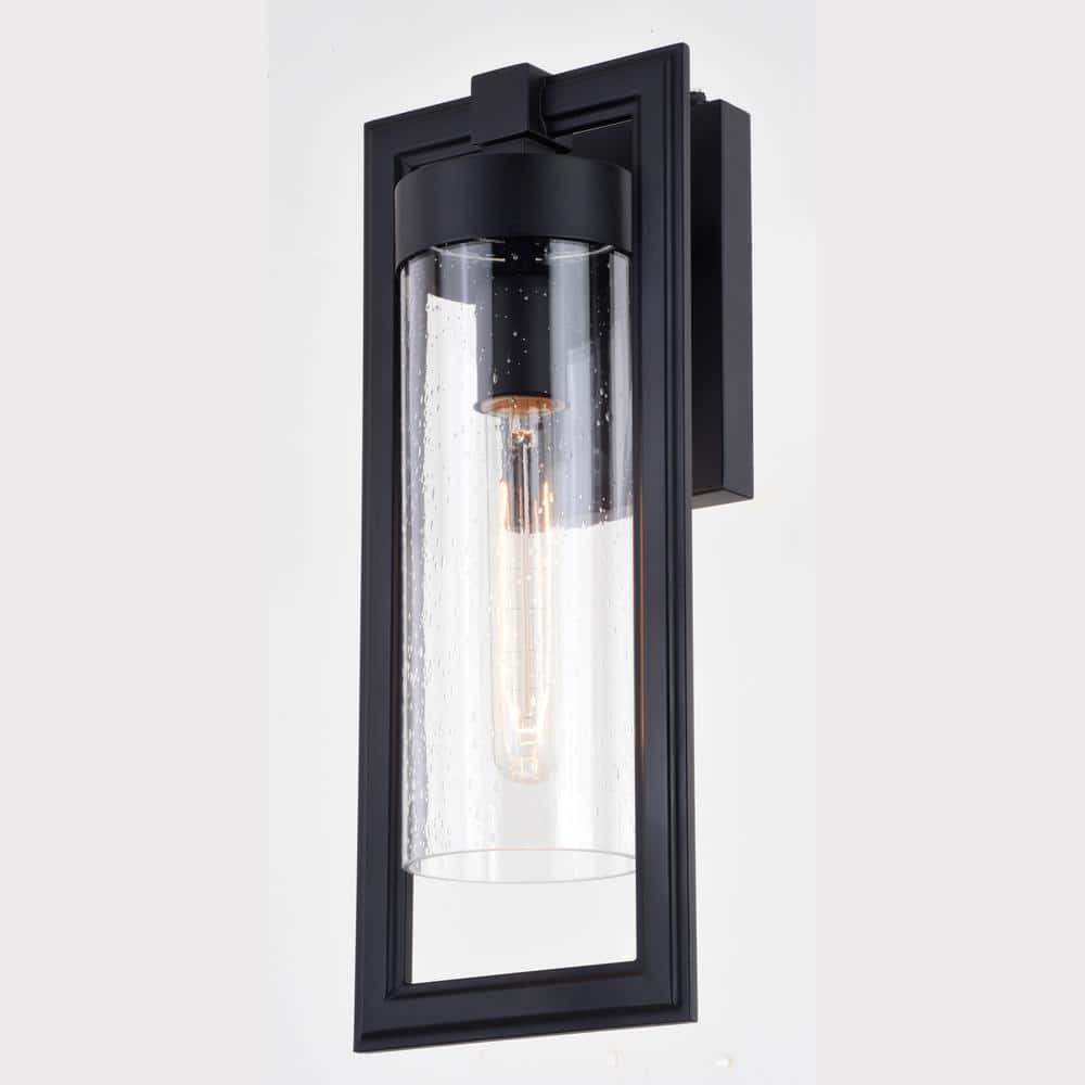 Malmo Matte Black 15.75" Contemporary Outdoor Wall Light with Clear Glass