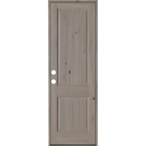 Krosswood Doors 30 in. x 96 in. Rustic Knotty Alder Square Top V-Grooved Right-Hand/Inswing Grey Stain Wood Prehung Front Door