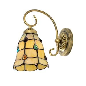 5.9 in. 1-Light Gold Vintage Wall Sconce Staircase Wall Light with Multicolored Glass Shade, No Bulbs Included