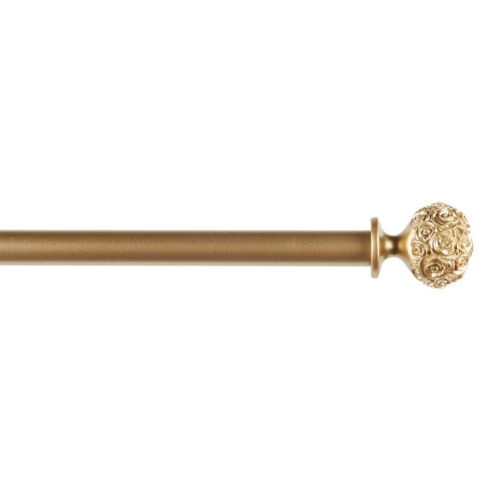 Gold Floral Resin Finial Curtain Rod Set, Adjustable 66"-120"