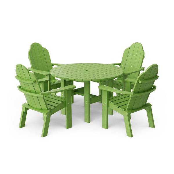 Classic Lime Green 5-Piece HDPE Plastic Outdoor Patio Dining Set with Deck Chairs
