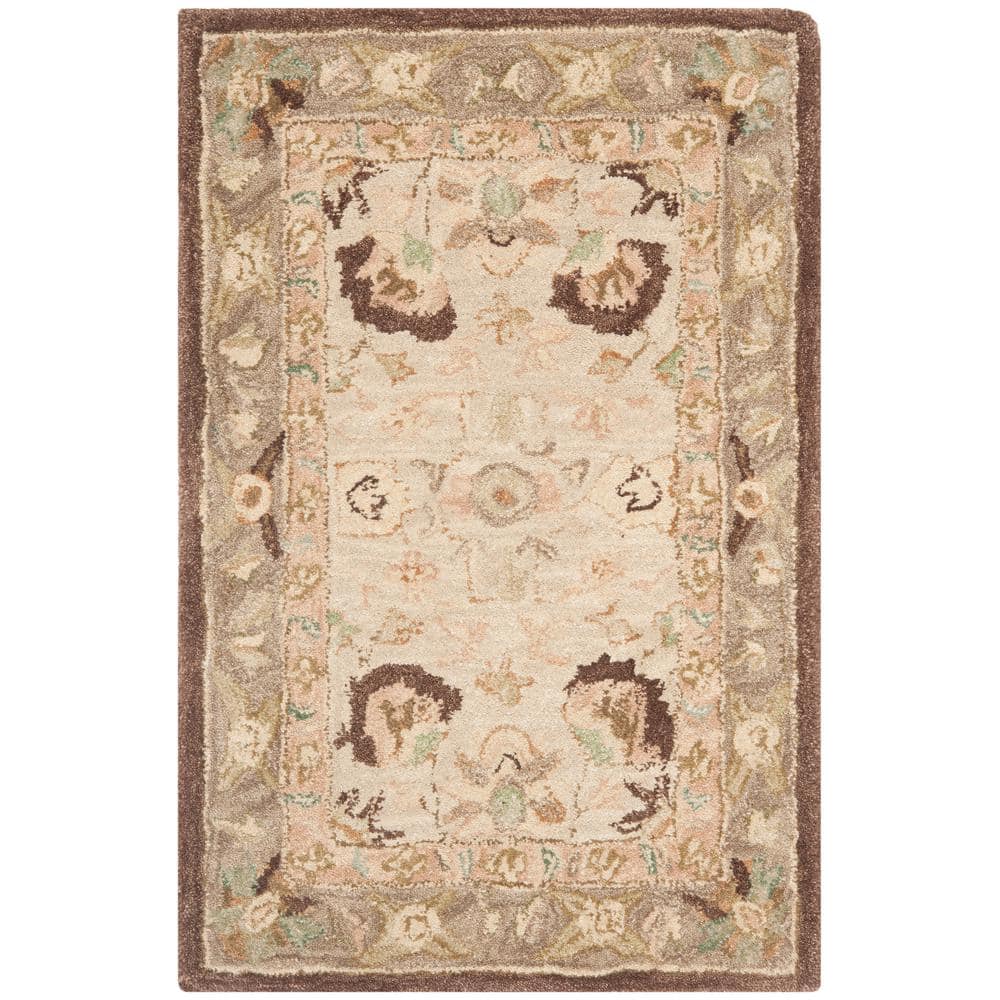 Handmade Anatolia Ivory & Brown Tufted Wool Accent Rug - 2' x 3'