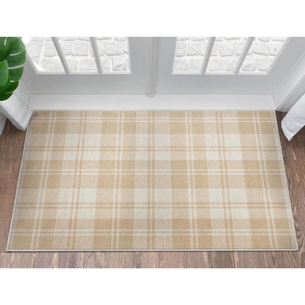 Beige Brown 3 ft. 3 in. x 5 ft. Apollo Plaid Farmhouse Geometric Area Rug