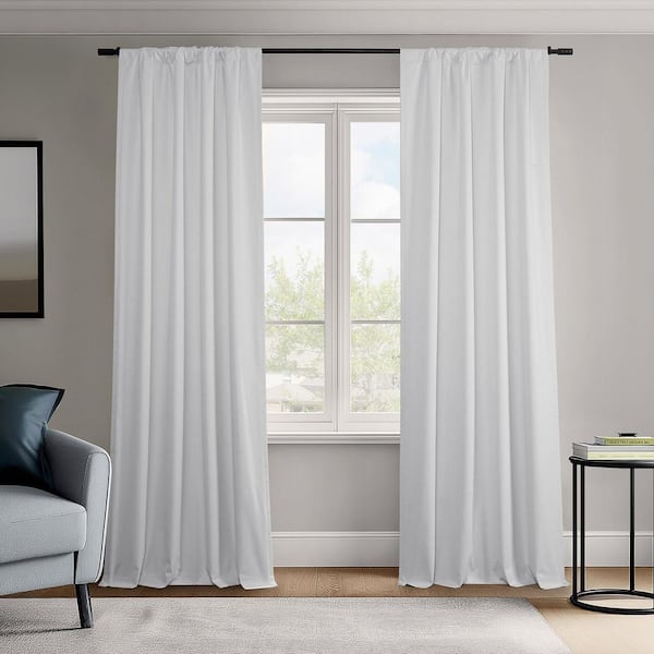 Off-White Vienna Basic Linen 50 in. W x 84 in. L Rod Pocket Blackout Curtain Pair (Set of 2)