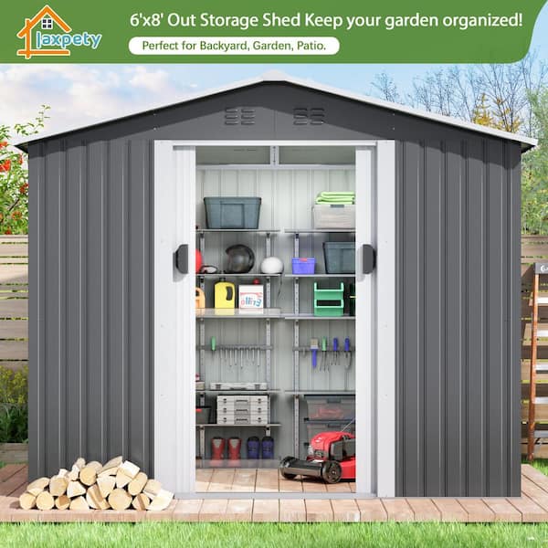 8.4 ft. W x 6.3 ft. D Outdoor Metal Storage Shed Garden Tool Galvanized Steel Shed with Sliding Door (52.92 sq. ft.)