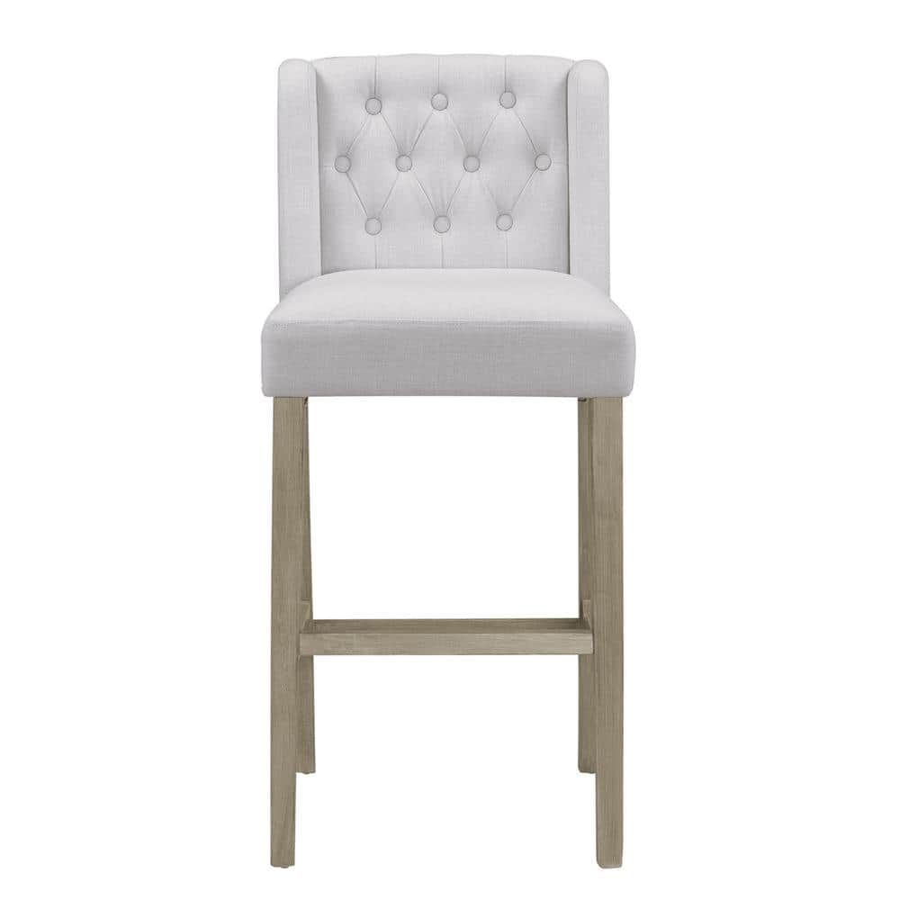 Beige Tufted Fabric Bar Stools with Wood Legs, Set of 2