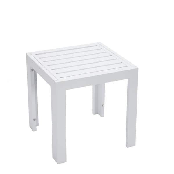 Leisuremod Chelsea Modern Weather Resistant Aluminum Patio Outdoor Side Table Square Patio End Table in White