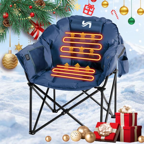 Oversized Heated Camping Chair w/3 Heat Levels Portable Folding Heated Chair Round Moon Saucer Folding Lawn Chair, Teal