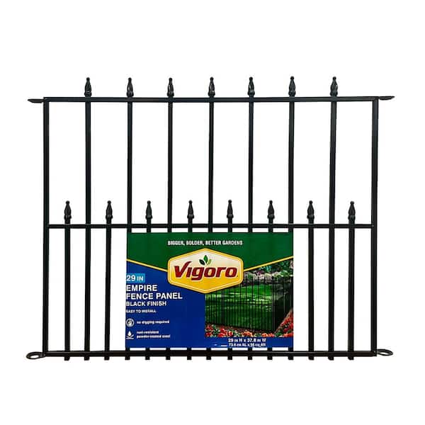Vigoro Empire 29 in. x 38 in. Black Steel 3-Rail Fence Panel