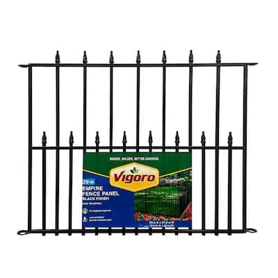 Empire 29 in. x 38 in. Black Steel 3-Rail Fence Panel