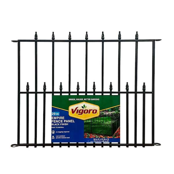 Empire 29 in. x 38 in. Black Steel 3-Rail Fence Panel