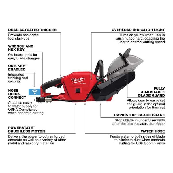 Milwaukee - M18 FUEL ONE-KEY 18V Lithium-Ion Brushless Cordless 9 in. Cut Off Saw Kit W/(2) 12.0Ah Batteries & Rapid Charger
