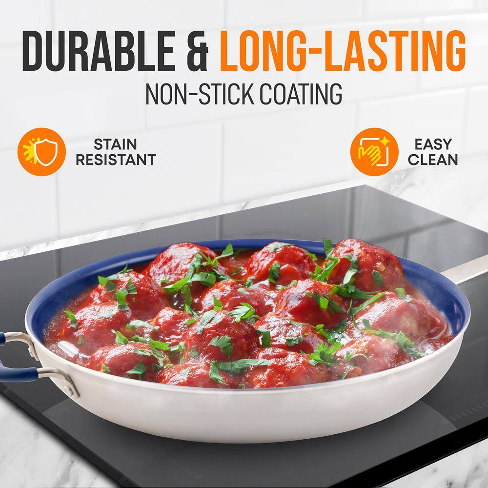 NutriChef 14" Blue Nonstick Aluminum Fry Pan with Ceramic Coating