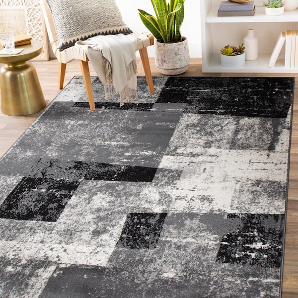 HR Silver Rugs Stripped Pattern Area Rug 5x7 Contemporary Carpet Gray  Ultra-Soft Luxury Living Room Area Rug 