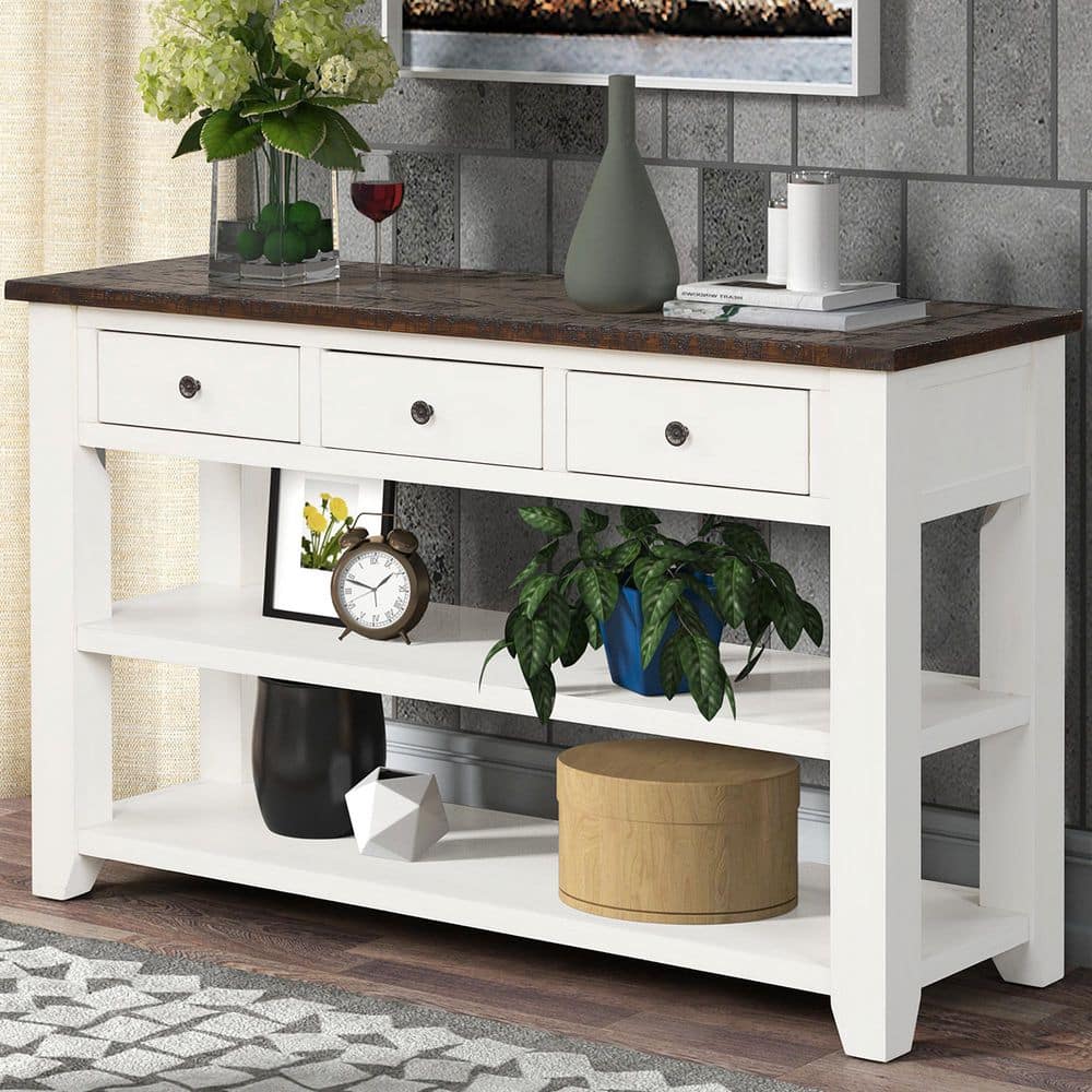 Noble House Dexter 48.82 in. Antique White Rectangle Wood Console Table ...