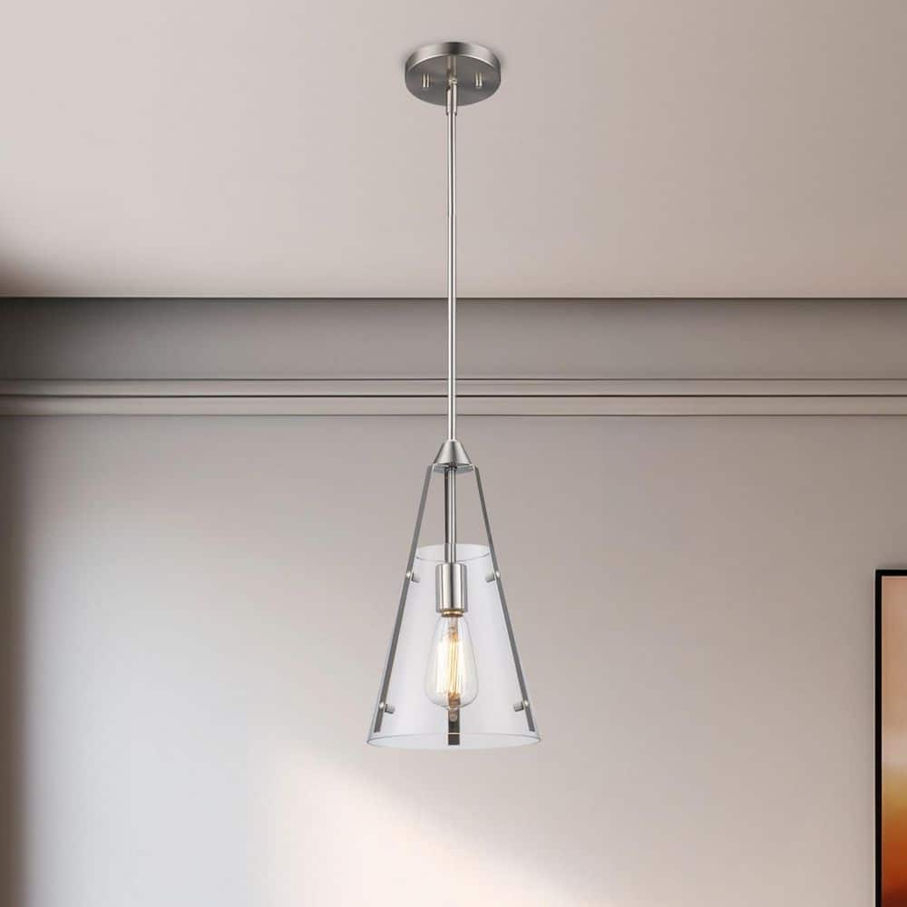 Alivia 8 in. 1-Light Brushed Nickel Pendant Light Fixture with Clear Glass Shade price history on PriceWatchPro