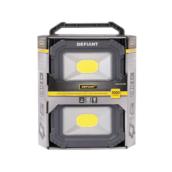 Defiant 2pk 3500 Lumen Rechargeable Utility Light with Power Bank
