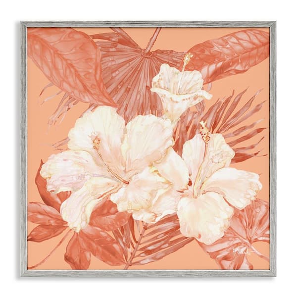 Stupell Industries Hibiscus and Palm Bundle by Paul Brent Gray Framed Nature Giclee Art Print 17 in. x 17 in.