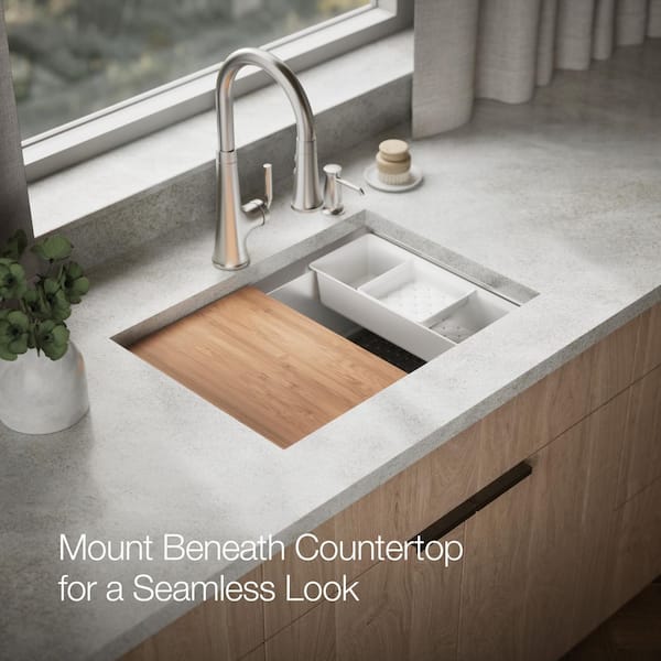 Task Workstation 27 in. Drop-In Single Bowl 18-Gauge Stainless Steel Kitchen Sink 2-Faucet Holes
