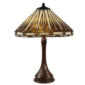 22 in. Antique Bronze Table Lamp with Hand Rolled Art Glass