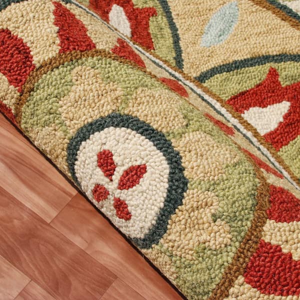 Ox Bay Vintage Floral Area Rug, Cream / Green / Red / Blue, 4 ft. Round