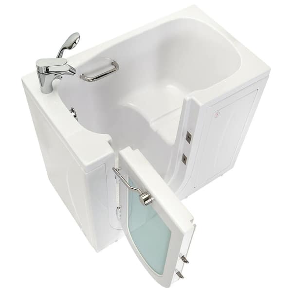 Ella Mobile 45 in. Walk-In Soaking Bathtub in White with Left Outward Swing Door, Heated Seat, Faucet, LHS 2 in. Dual Drain