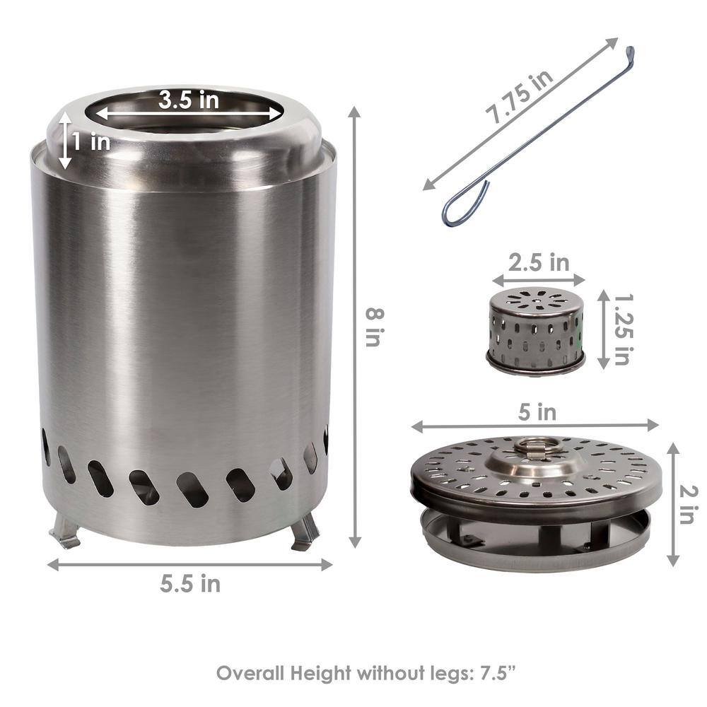 8-Inch Silver Stainless Steel Tabletop Smokeless Fire Pit
