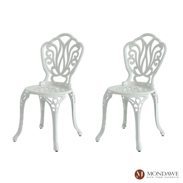 Mondawe 2-Piece European Carving Cast Aluminum Outdoor Armless Bistro Chair in White